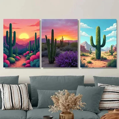 3pcs Vibrant Desert Sunset Landscape Colorful Wall Art Set Canvas Unframed - High Quality Print 100% Australian Made Wall Canvas