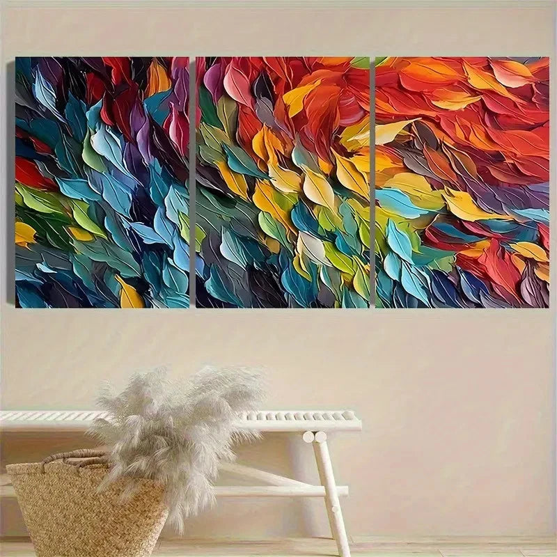3pcs Vibrant Feather Pattern Wall Art Set Canvas Framed 50x70cm - High Quality Print 100% Australian Made Wall Canvas Ready to Hang - Bella Home Decor