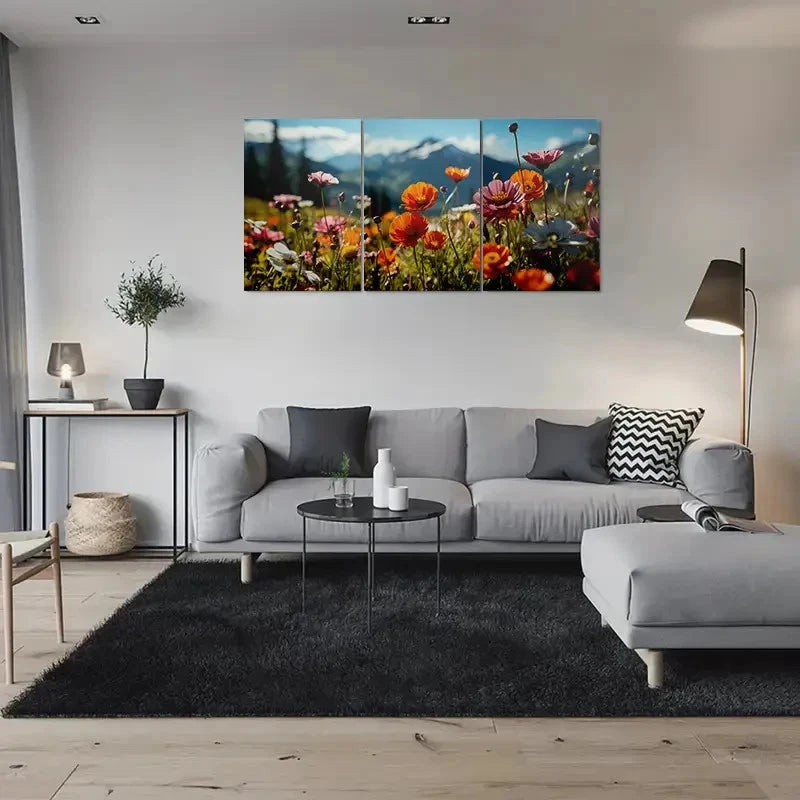 3pcs Colorful Flower Field Nature Wall Art Set Canvas Framed 60x90cm - High Quality Print 100% Australian Made Wall Canvas Ready to Hang - Bella Home Decor