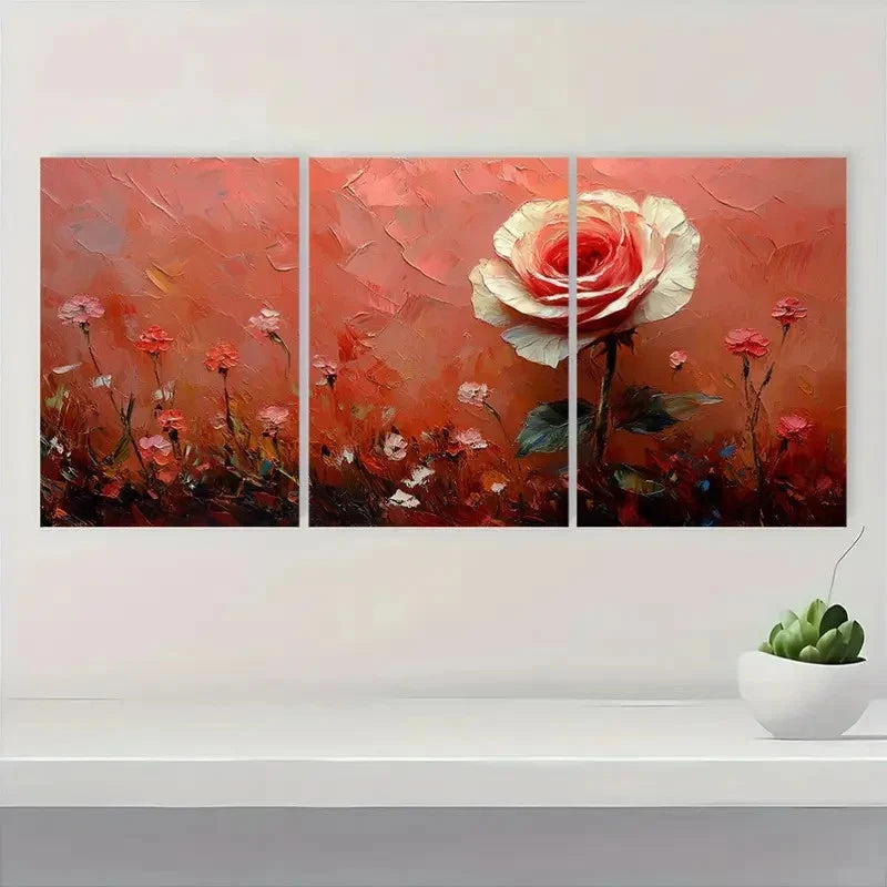 3pcs Small White Rose Artwork  TR  Wall Art Set Canvas Framed 50x70cm - High Quality Print 100% Australian Made Wall Canvas Ready to Hang - Bella Home Decor
