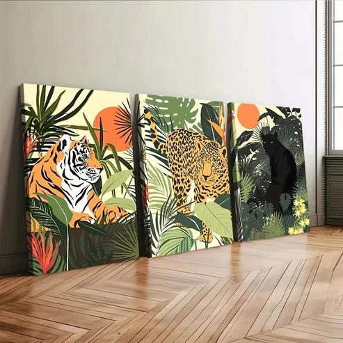 3pcs Classic Modern Jungle Animal Tiger Nature Wall Art Set Canvas Unframed - High Quality Print 100% Australian Made Wall Canvas - Bella Home Decor