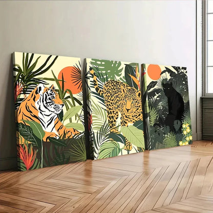 3pcs Classic Modern Jungle Animal Tiger Nature Wall Art Set Canvas Unframed - High Quality Print 100% Australian Made Wall Canvas - Bella Home Decor