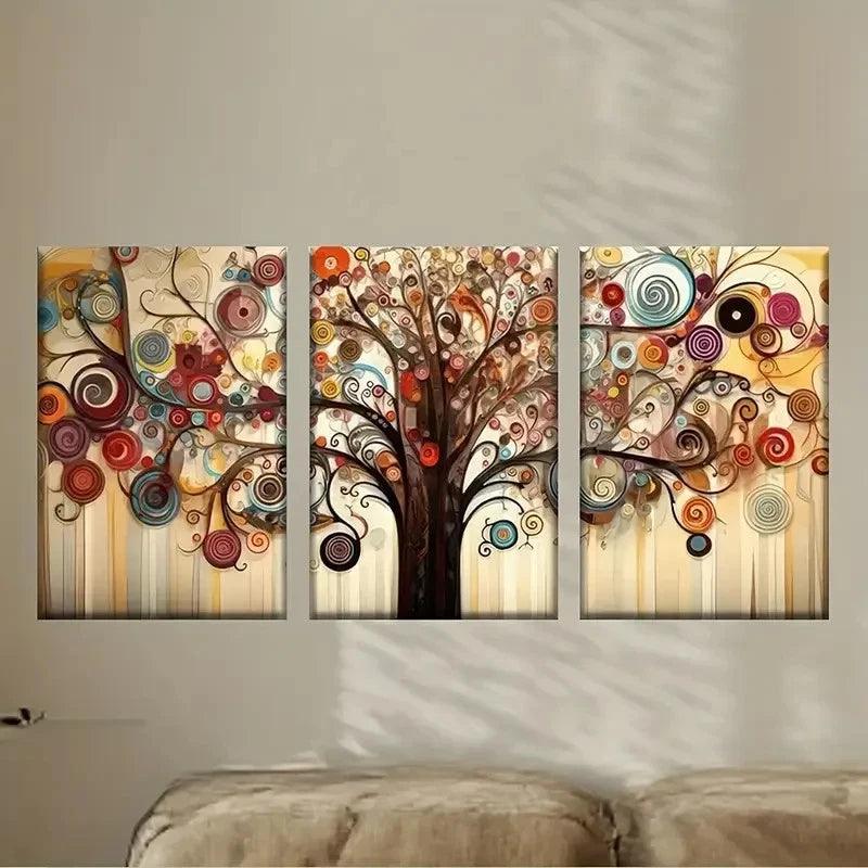 3pcs abstract tree with colorful swirls Wall Art Set Canvas Framed 50x70cm - High Quality Print 100% Australian Made Wall Canvas Ready to Hang - Bella Home Decor