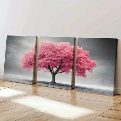 3pcs Serene Nature Pink Tree Landscape Wall Art Set Canvas Framed 60x90cm - High Quality Print 100% Australian Made Wall Canvas Ready to Hang