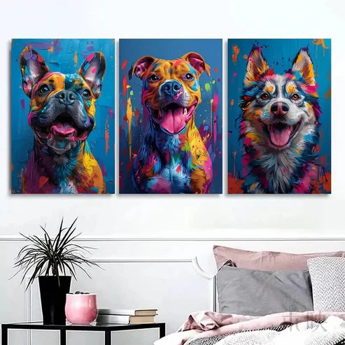 3pcs Animal Themed Modern Dog Wall Art Set Canvas Unframed - High Quality Print 100% Australian Made Wall Canvas - Bella Home Decor