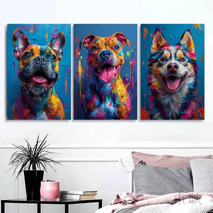 3pcs Animal Themed Modern Dog Wall Art Set Canvas Unframed - High Quality Print 100% Australian Made Wall Canvas - Bella Home Decor
