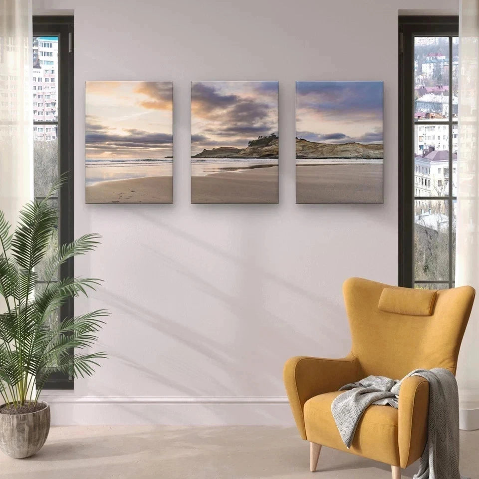 3pcs Coastal Sunset Beach Landscape Wall Art Set Canvas Framed 50x70cm - High Quality Print 100% Australian Made Wall Canvas Ready to Hang