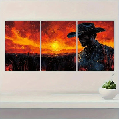 3pcs Old Timey Wild West Cowboy Oil Painting Metal Print Ready to Hang Art - Bella Home Decor