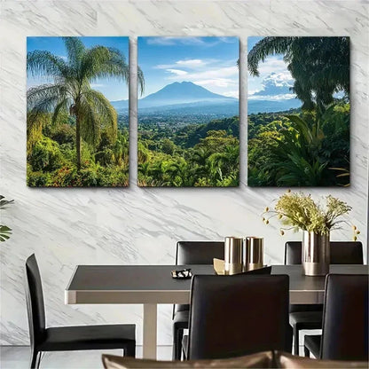 3pcs Tropical Landscape With Mountains Perfect Wall Art Set Canvas Framed 50x70cm - High Quality Print 100% Australian Made Wall Canvas Ready to Hang