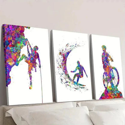3pcs Colorful Rock Climber Surfer Mountain Biker Wall Art Canvas Unframed - High Quality Print 100% Australian Made Wall Canvas