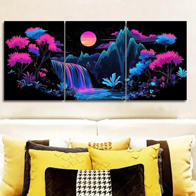 3pcs Mysterious Mountain Design Vibrant Perfect Wall Art Set Canvas Framed 60x90cm - High Quality Print 100% Australian Made Wall Canvas Ready to Hang - Bella Home Decor