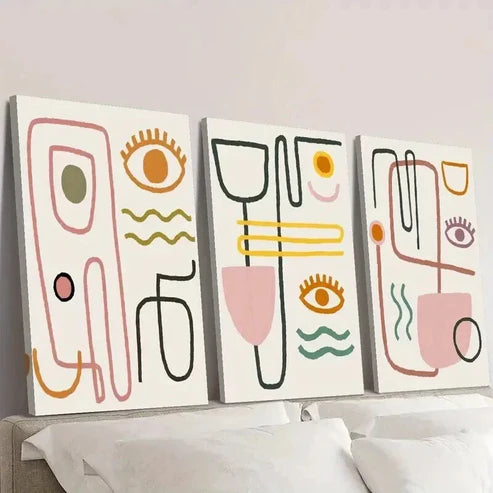 3pcs Abstract Line Drawing of Human Face Wall Art Set Canvas Unframed - High Quality Print 100% Australian Made Wall Canvas