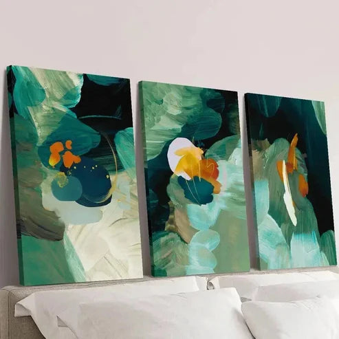 3pcs Abstract Simple Green Ink Painting Wall Art Canvas Unframed - High Quality Print 100% Australian Made Wall Canvas