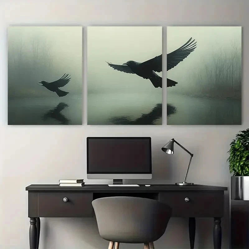 3pcs Serene Birds In Flight Reflective Perfect Wall Art Set Canvas Framed 40x60cm - High Quality Print 100% Australian Made Wall Canvas Ready to Hang