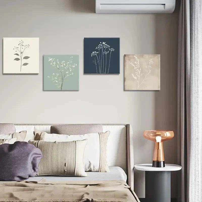 4pcs Leaf Illustrations Wall Art Canvas Framed - Bella Home Decor