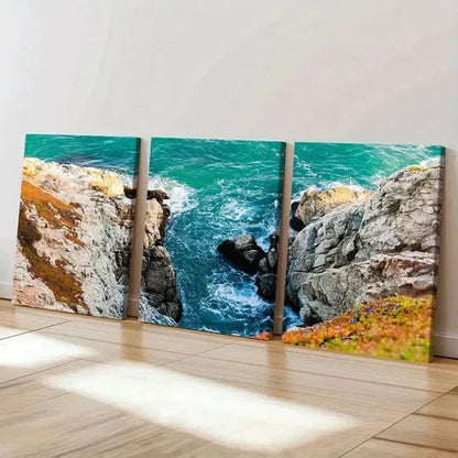 3pcs Sea Waves Coastline Rocks Wall Art Set Canvas Unframed - High Quality Print 100% Australian Made Wall Canvas