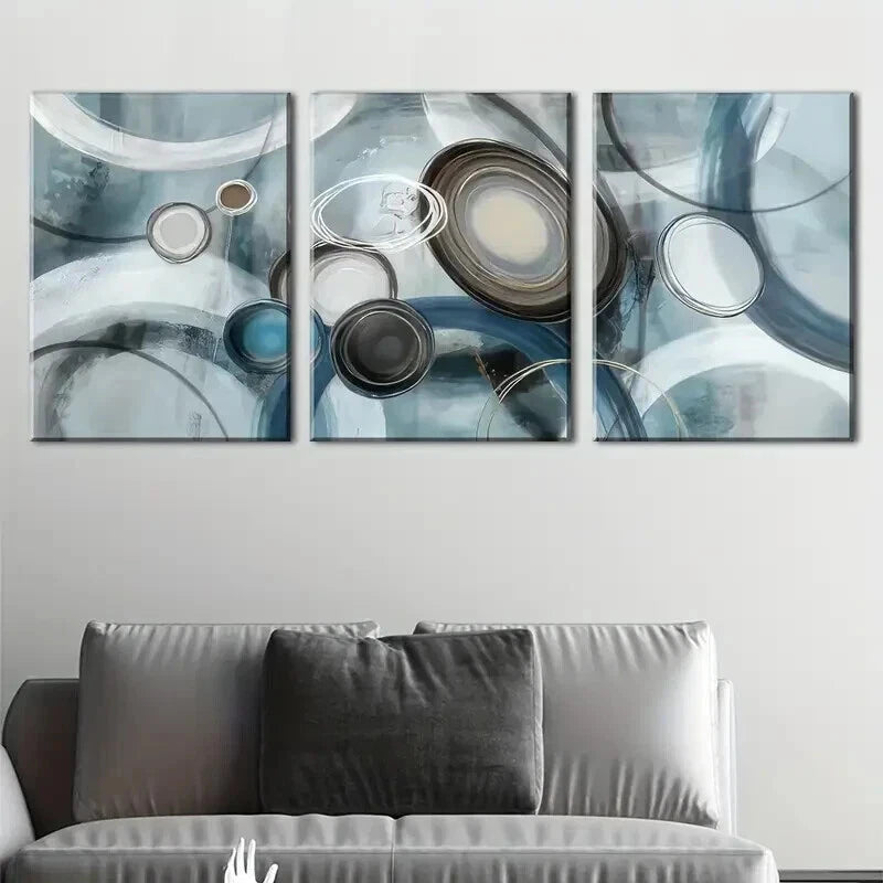 3pcs Abstract Lines and Circles in Teal Green Wall Art Set Canvas Framed 60x90cm - High Quality Print 100% Australian Made Wall Canvas Ready to Hang - Bella Home Decor