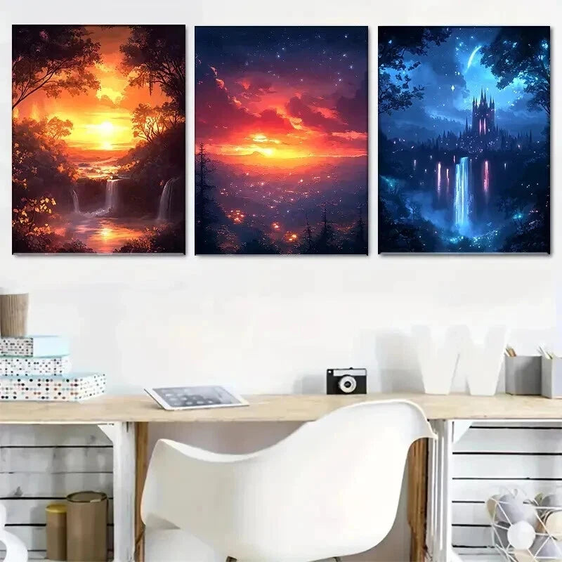 3pcs Fantasy Landscape Enchanted Décor Perfect Wall Art Set Canvas Framed 50x70cm - High Quality Print 100% Australian Made Wall Canvas Ready to Hang