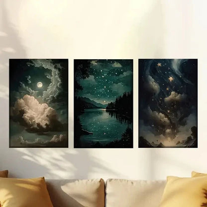3pcs Four Different Images of the Night Sky Wall Art Canvas Unframed - High Quality Print 100% Australian Made Wall Canvas - Bella Home Decor