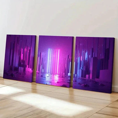 3pcs Neon Light Aesthetic Art Fantasy Cyberpunk Wall Art Canvas Unframed – High Quality Print 100% Australian Made Wall Canvas