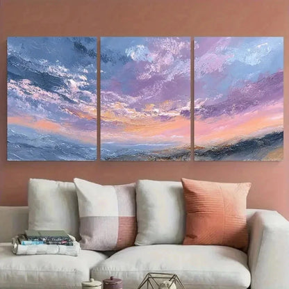 3pcs Vibrant Pink & Blue Sky Serene Bea Perfect Wall Art Set Canvas Framed 60x90cm - High Quality Print 100% Australian Made Wall Canvas Ready to Hang