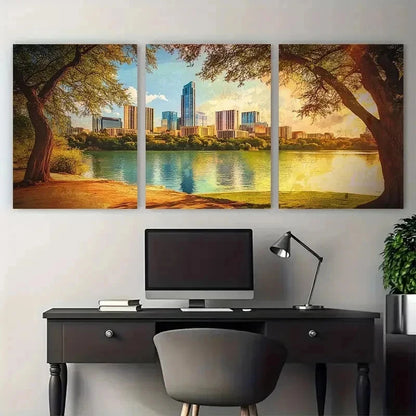3pcs Colorful Austin Skyline Texas Perfect Wall Art Set Canvas Framed 50x70cm - High Quality Print 100% Australian Made Wall Canvas Ready to Hang - Bella Home Decor