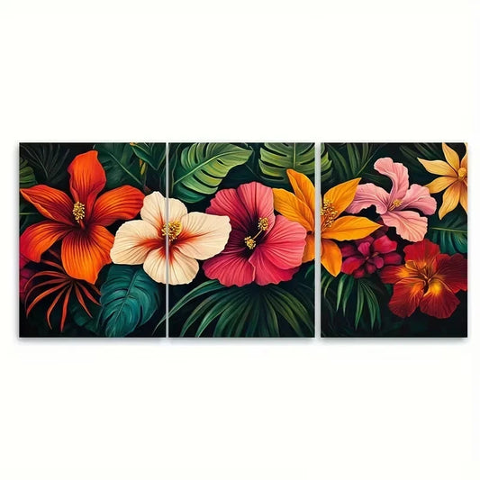 3pcs Abstract Botanical Flowers Wall Art Set Canvas Framed 60x90cm - High Quality Print 100% Australian Made Wall Canvas Ready to Hang