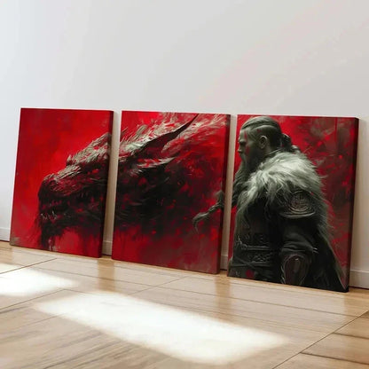 3pcs Fantasy Aesthetic Art Viking Scary Dragon Wall Art Set Canvas Framed 60x90cm - High Quality Print 100% Australian Made Wall Canvas Ready to Hang - Bella Home Decor