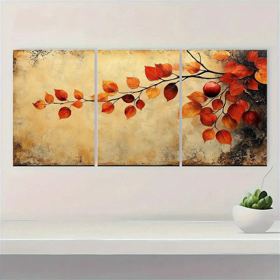 3pcs Abstract Autumn Orange and Beige Theme Metal Print Ready to Hang Art - Bella Home Decor