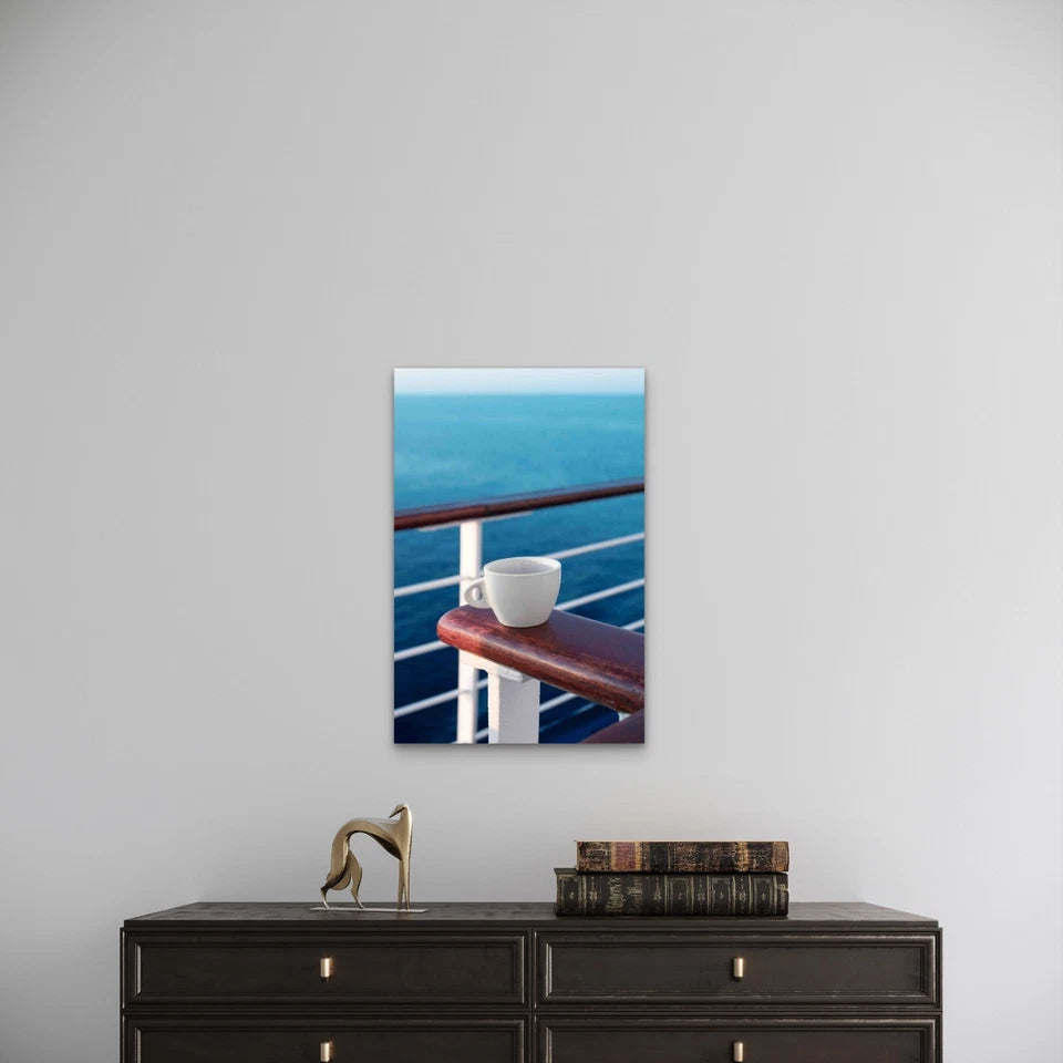 Still Life of Relaxing Coffee Cup on Terrace Metal Print Ready to Hang
