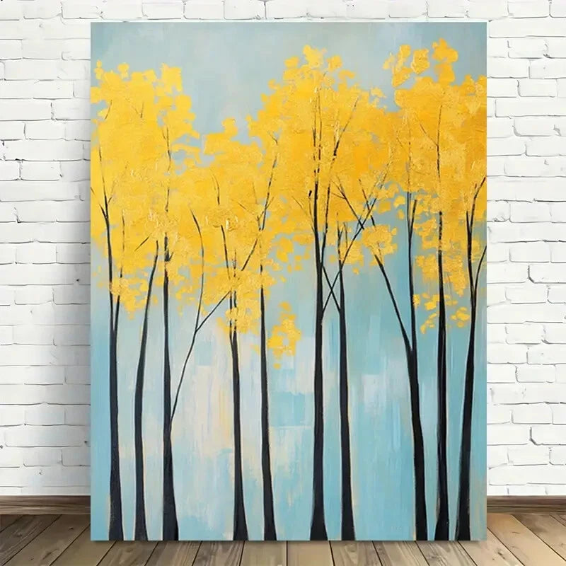 Beautiful Abstract Yellow Trees Modern Painting 40x60cm Metal Print Ready to Hang - Bella Home Decor