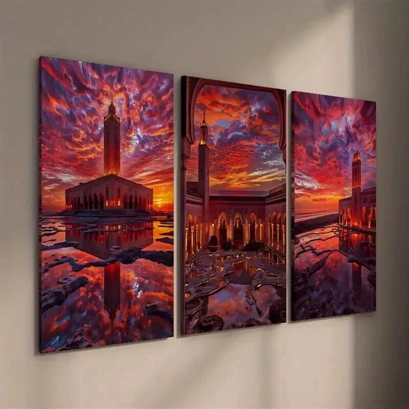 3pcs The Sunset Glow Reflections on The Water Wall Art Set Canvas Framed 50x70cm - High Quality Print 100% Australian Made Wall Canvas Ready to Hang
