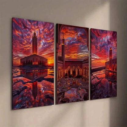 3pcs The Sunset Glow Reflections on The Water Wall Art Set Canvas Framed 50x70cm - High Quality Print 100% Australian Made Wall Canvas Ready to Hang