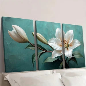 3pcs Elegant White Lily Aesthetic Flower Decor Wall Art Set Canvas Framed 40x60cm - High Quality Print 100% Australian Made Wall Canvas Ready to Hang