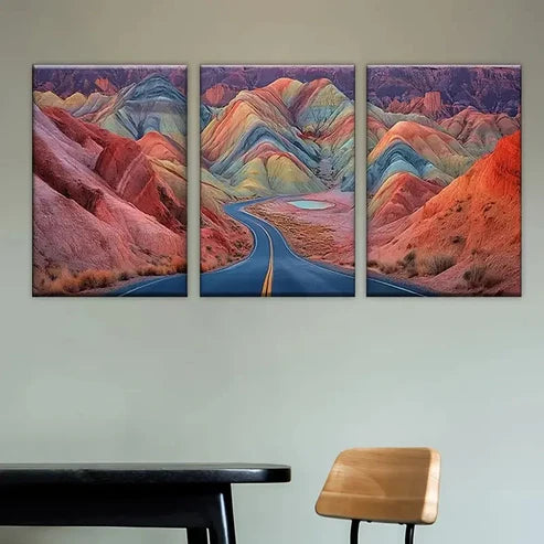 3pcs Mountain Road Art Set Wall Art Set Canvas Unframed - High Quality Print 100% Australian Made Wall Canvas - Bella Home Decor