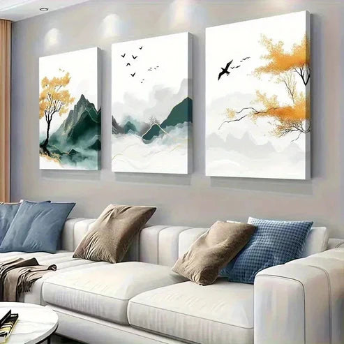 3pcs Serene Nature Scene With Yellow Wall Art Canvas Unframed - High Quality Print 100% Australian Made Wall Canvas