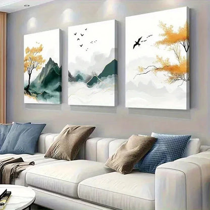 3pcs Serene Nature Scene With Yellow Wall Art Canvas Unframed - High Quality Print 100% Australian Made Wall Canvas