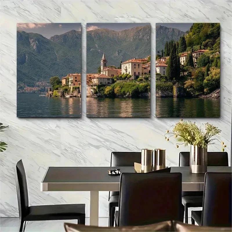 3pcs Lake Como Posters Italy Poster Perfect Wall Art Set Canvas Framed 50x70cm - High Quality Print 100% Australian Made Wall Canvas Ready to Hang