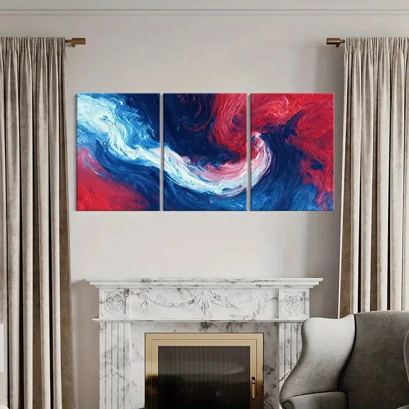 3pcs Abstract Art, Red Blue White Waves   Wall Art Set Canvas Framed 40x60cm - High Quality Print 100% Australian Made Wall Canvas Ready to Hang - Bella Home Decor