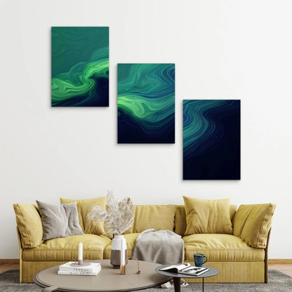 3pcs Green Blue Abstract Painting Wave Metal Print Ready to Hang Art