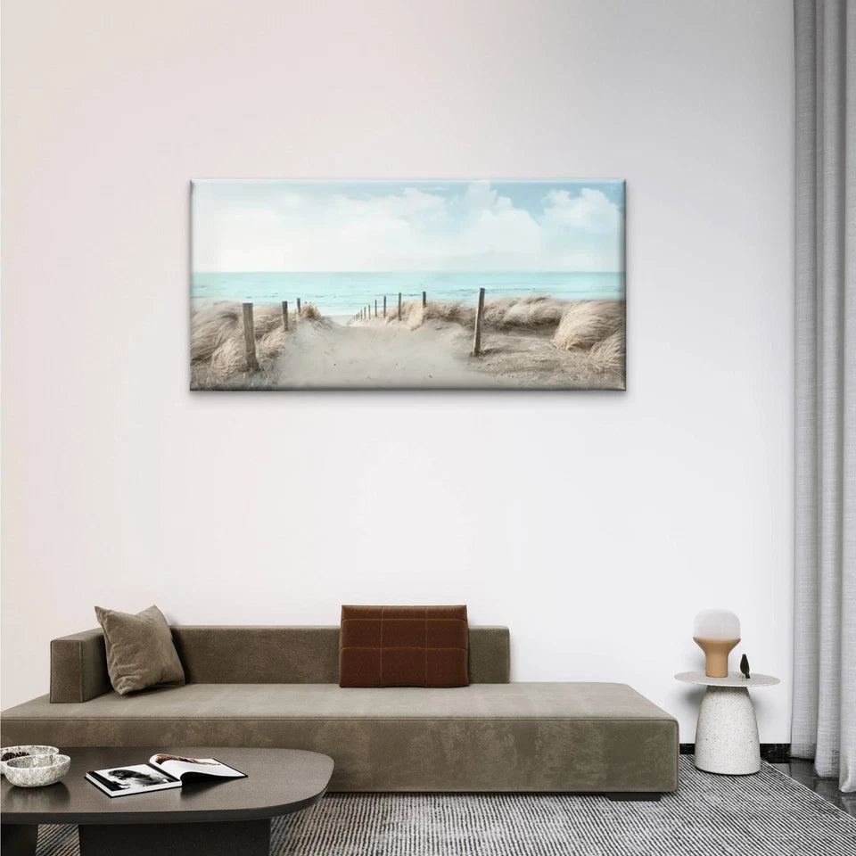 Beach Scene Pathway Sky Wall Art Canvas Office Home Room Framed 120x60cm