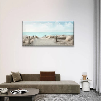 Beach Scene Pathway Sky Wall Art Canvas Office Home Room Framed 120x60cm