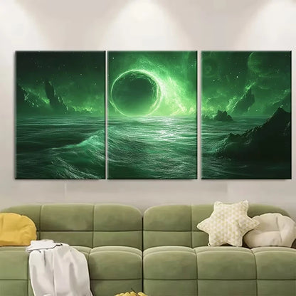 3pcs Astronaut Sea Glowing Green Fantasy Metal Print Ready to Hang Art - Bella Home Decor