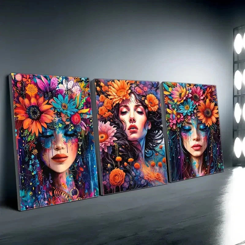 3pcs Flat Daily Comfort Vibrant Floral   Wall Art Canvas Framed 40x60cm - High Quality Print 100% Australian Made Wall Canvas Ready to Hang