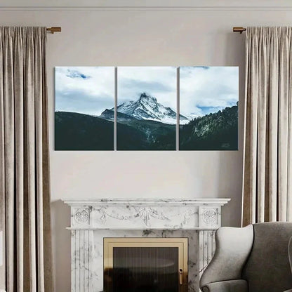 3pcs Snowy Mountain Landscape Forest Scenery Wall Art Set Canvas Framed 50x70cm - High Quality Print 100% Australian Made Wall Canvas Ready to Hang