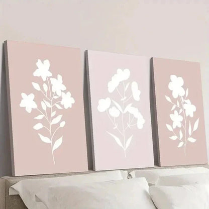 3pcs Blush Pink Abstract Minimalist Flowers Wall Art Set Canvas Unframed - High Quality Print 100% Australian Made Wall Canvas