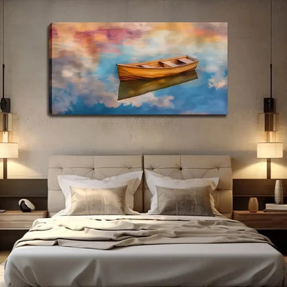 Serene Boat On Sky Reflection Wall Art Canvas Office Home Room Framed 120x60cm