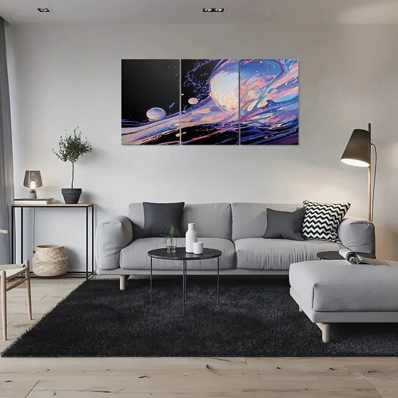 3pcs Abstract Cosmic Vibrant Space Metal Print Ready to Hang Art - Bella Home Decor