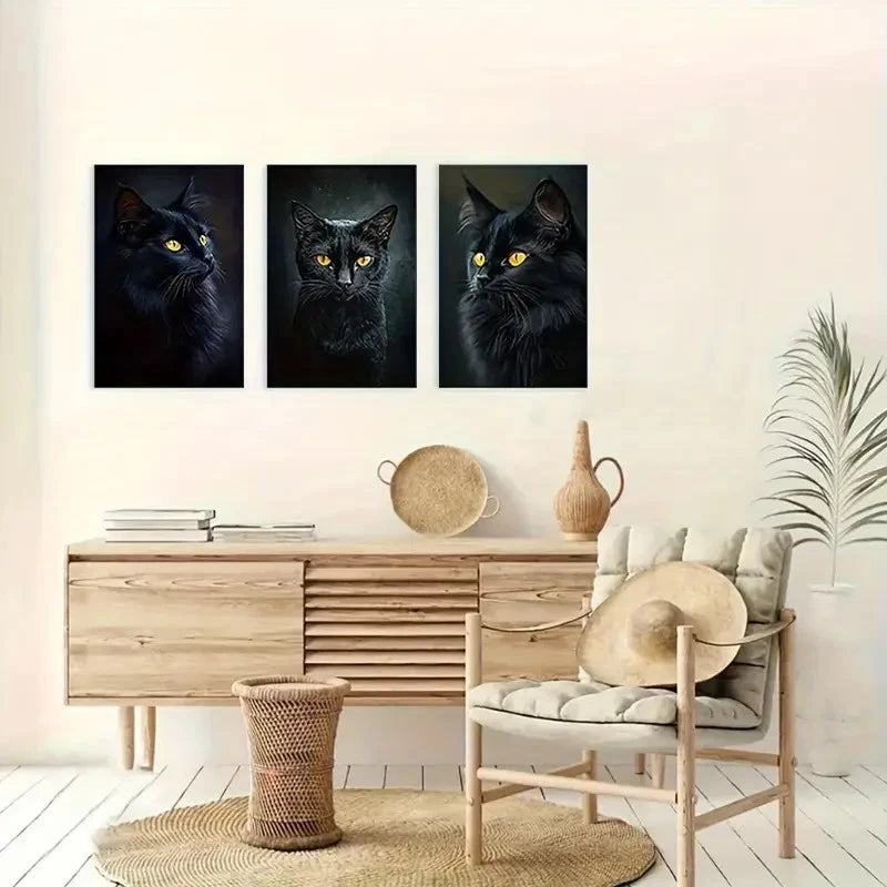 3pcs  Vintage Black Cat Classic Anime   Wall Art Canvas  Framed 60x90cm - High Quality Print 100% Australian Made Wall Canvas Ready to Hang - Bella Home Decor