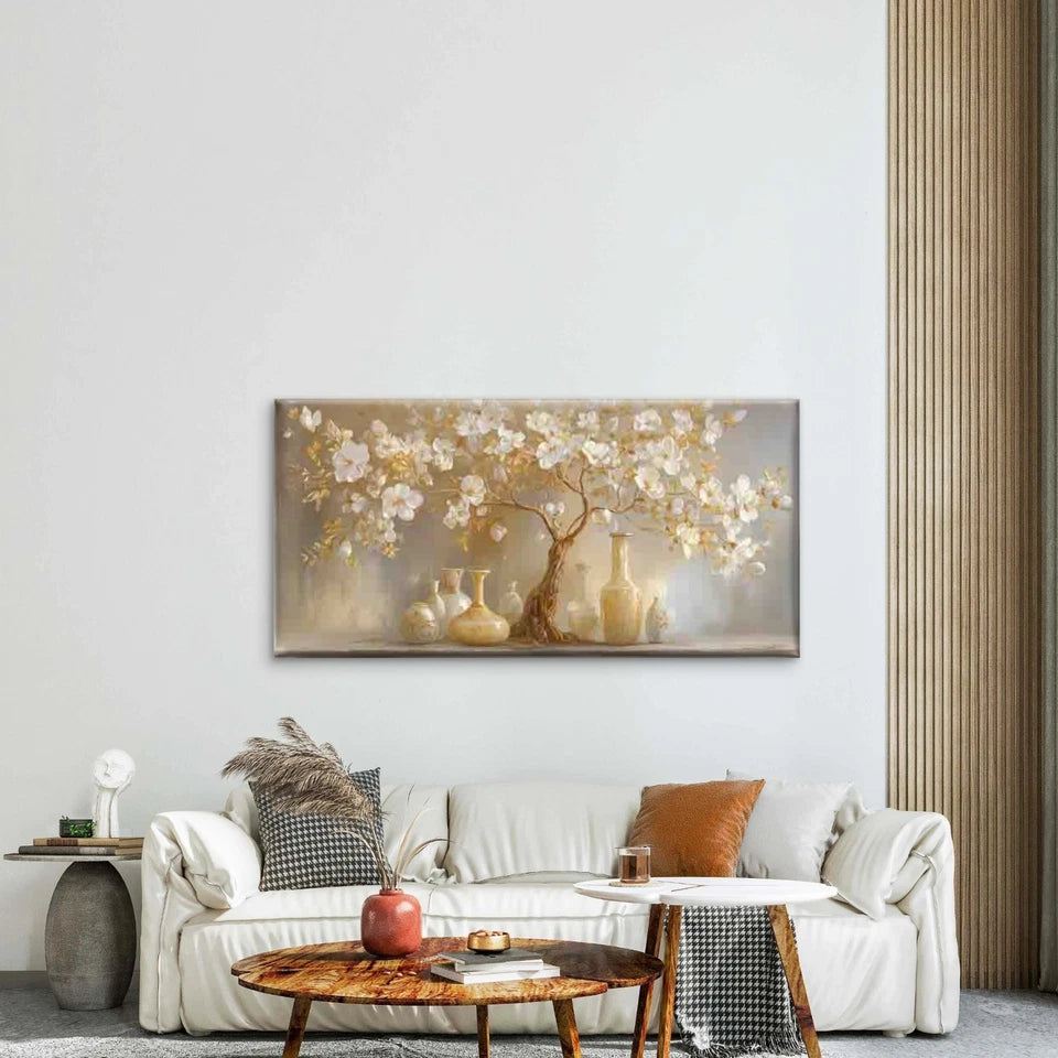 Golden Blossoms, Spring-Themed Wall Art Canvas Office Home Room Framed 120x60cm - Bella Home Decor